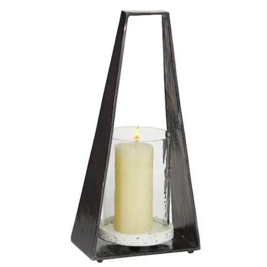Black Terrazzo Contemporary Candle Holder Lantern, 18" x 8" x 5" {1}