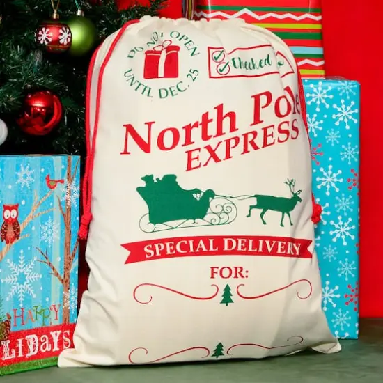 Personality Case&trade; 19" x 26" Check Twice Cotton Christmas Drawstring Bag {3}