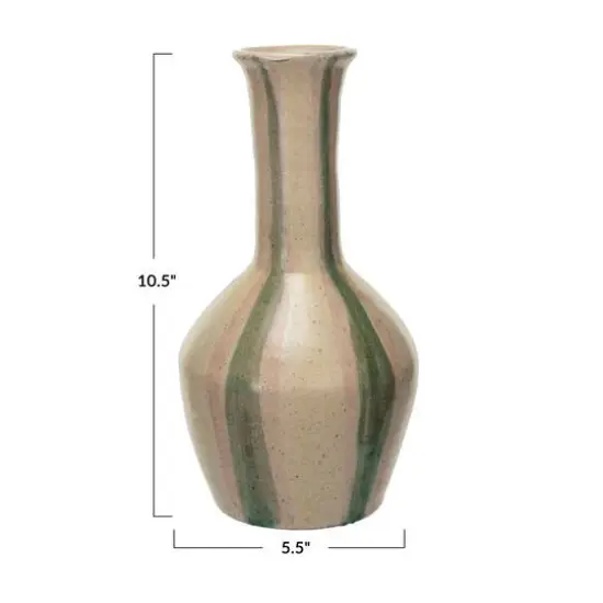 Hello Honey&reg; 10.5" Green & Cream Hand-Painted Crackle Glaze Terra Cotta Vase with Tall Neck {8}