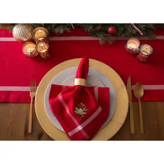 DII&reg; 72" Red Embroidered Mistletoe Corner with Border Table Runner {7}