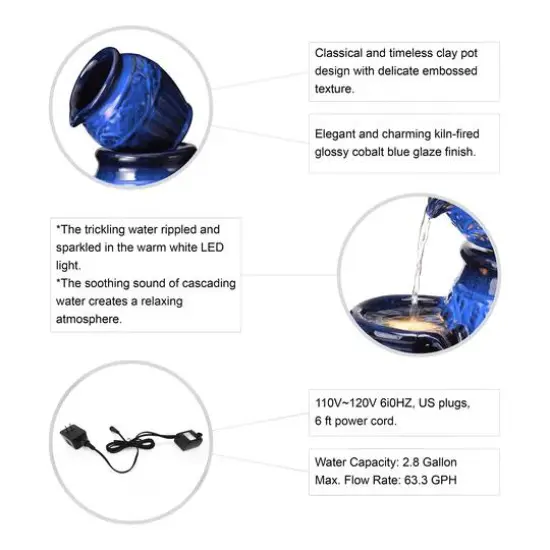 Glitzhome&reg; 27" 4-Tier LED Ceramic Fountain Cobalt Blue {8}