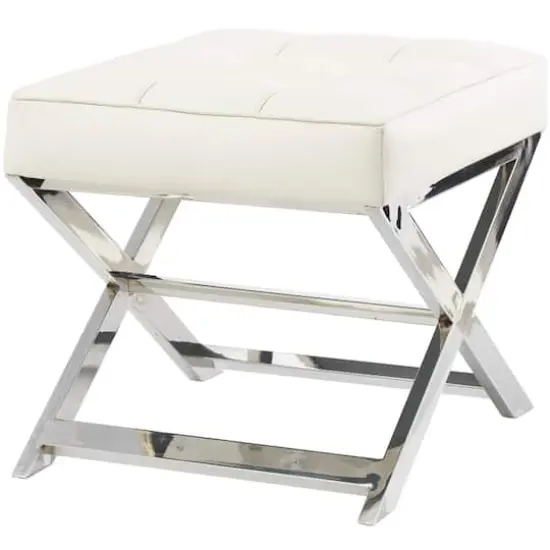 19" Leather Stool with Stainless Steel Supports White {5}