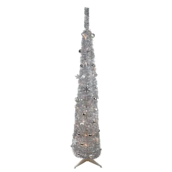6ft. Pre-Lit Silver Pre-Decorated Pop-Up Artificial Christmas Tree, Clear Lights {1}