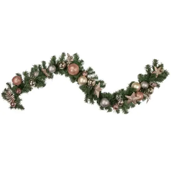 6ft. Green & Gold Pre-Decorated Ornaments with Stars Garland {3}