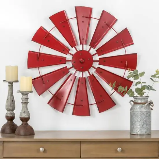 Glitzhome&reg; 28.5" Red Metal Wind Spinner Wall D&eacute;cor {4}