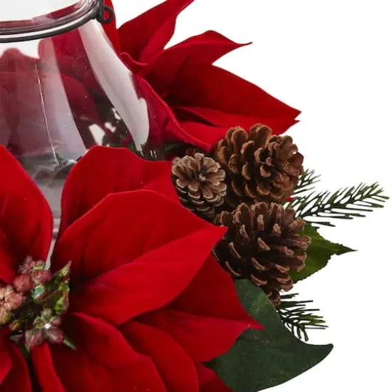 9" Red Poinsettia & Pinecone Candelabrum {6}