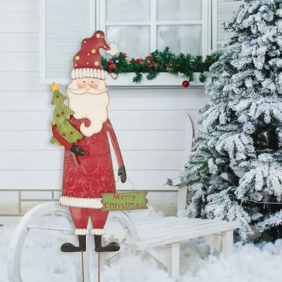 Glitzhome&reg; 3ft. Metal Snowman & Santa Yard Stake Set {4}