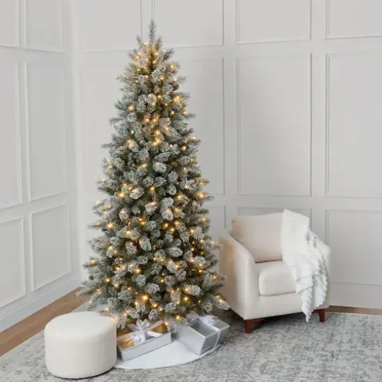 7.5ft. Pre-Lit Montreal Flocked Artifical Christmas Tree, LumaDazzle™ Color Changing Twinkle LED Lights by Ashland® {1}