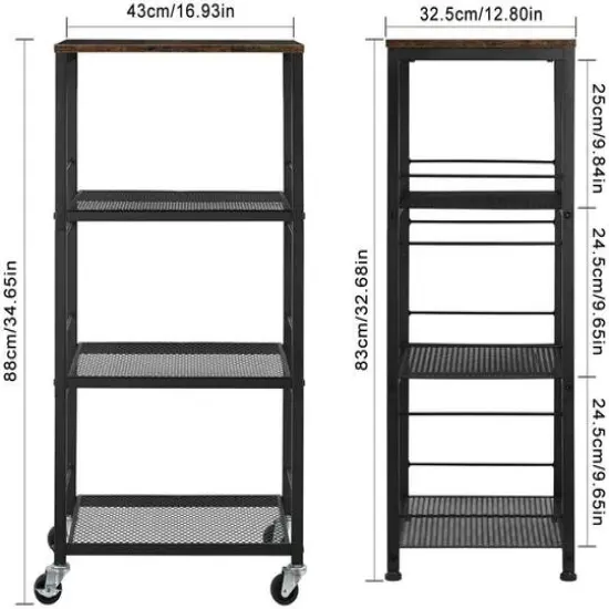 Rustic Brown 4-Tier Industrial Metal Rolling Storage Cart {3}