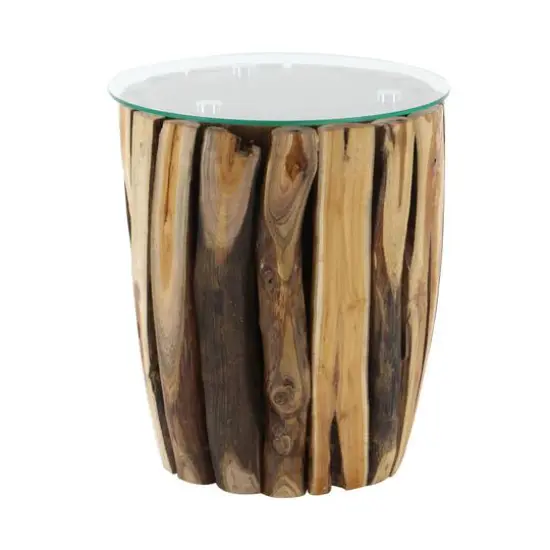 18" Brown Rustic Teak Wood Accent Table {4}