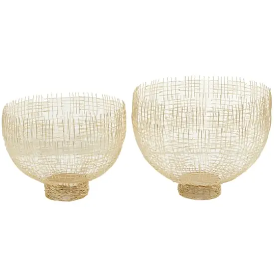 Gold Metal Cross Hatching Decorative Bowl Set {1}