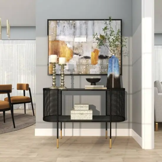 20" Blue Glass Galaxy Inspired Abstract Vase with Gold Top {15}