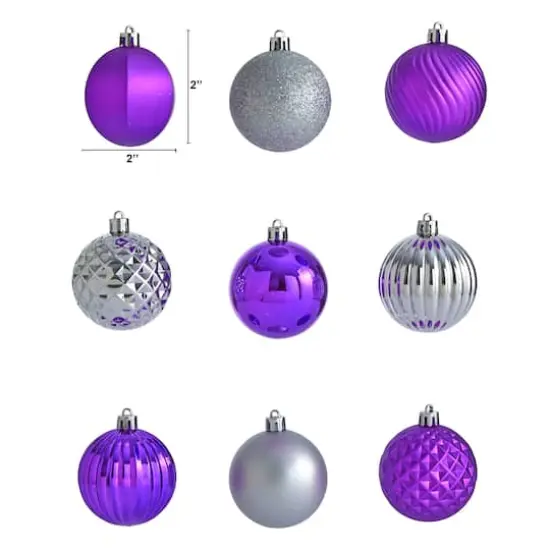 101ct. 2" Purple & Silver Shatterproof Ball Ornaments {3}