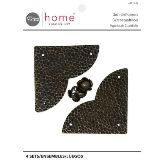 Dritz&reg; Home Pack of 3 Large Textured Quatrefoil Corners, 3ct. Antique Brass {1}