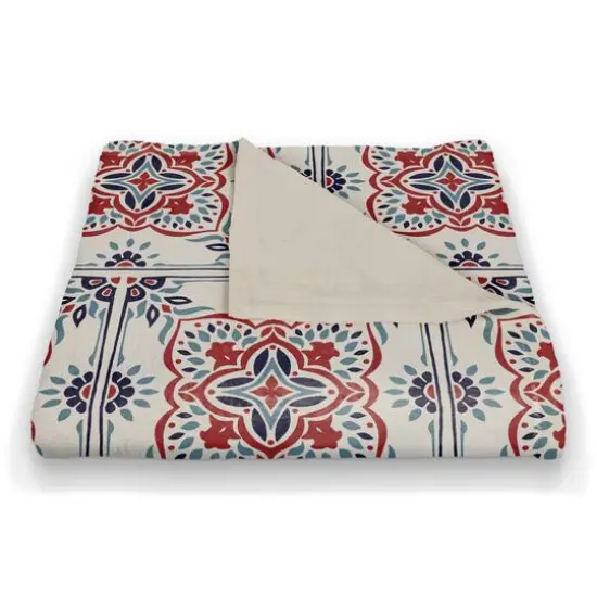 Red White and Blue Medallion Pattern Coral Fleece Blanket {3}