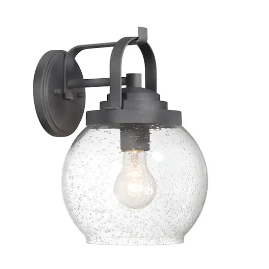 Hello Honey&reg; Bertram Distressed Zinc Industrial Lantern Seedy Glass Globe & Metal Wall Mounted Outdoor Light {6}