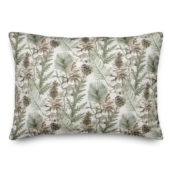 Pinecones & Greenery on White Rectangle Throw Pillow {3}