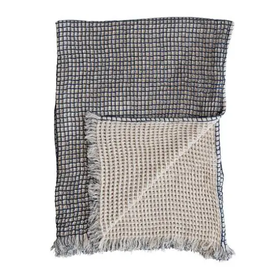 Hello Honey&reg; Natural & Navy 2-Sided Waffle Weave Throw Blanket {5}