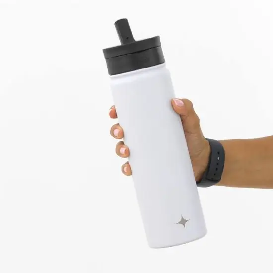 JoyJolt® 22oz. Triple Insulated Water Bottle with Flip Lid & Sport Straw Lid White {8}