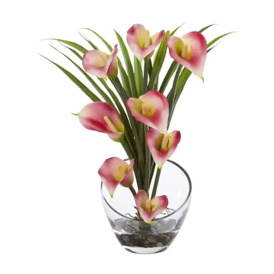 15.5" Pink Calla Lily and Grass Arrangement in Vase {1}
