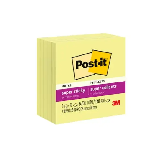 Post-it&reg; 3" x 3" Super Sticky Notes, 5 Pack Canary Yellow {1}