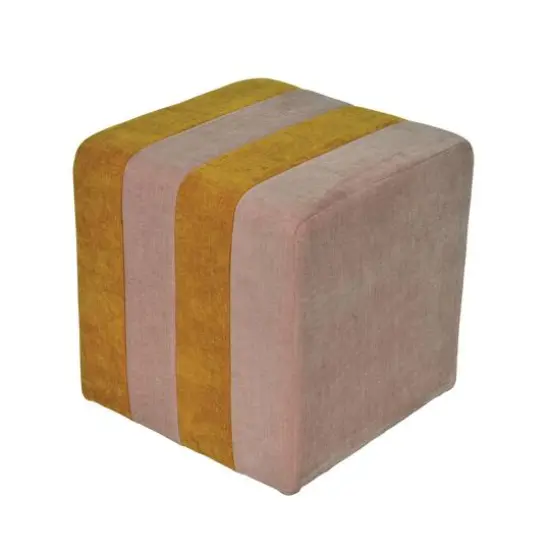 Hello Honey&reg; 18" Modern Square Fabric Upholstered Striped Pouf {10}
