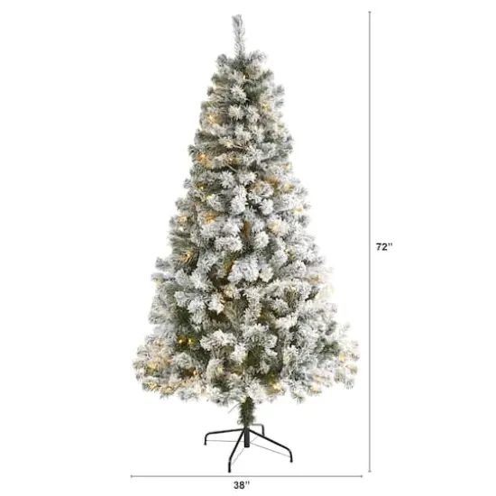 6ft. Pre-Lit Flocked West Virginia Fir Artificial Christmas Tree, Clear LED Lights {3}