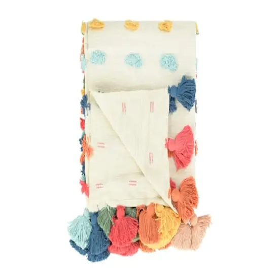 Hello Honey&reg; Woven Cotton Throw with Tufted Dots and Tassels {10}