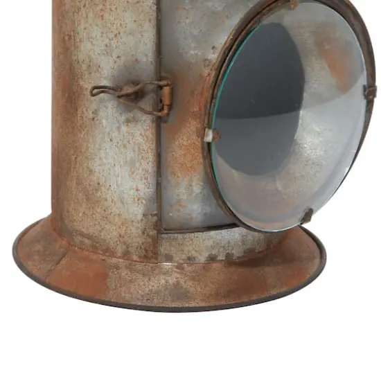 19" Gray Iron Rustic Candle Holder Lantern {5}