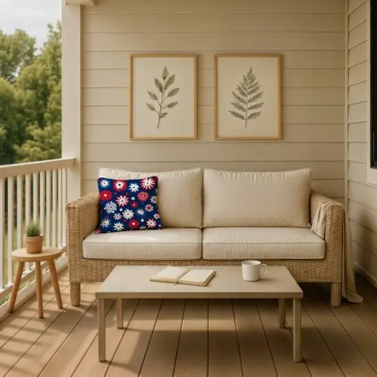 18" Patriotic Flower Doodle Indoor Outdoor Pillow {8}