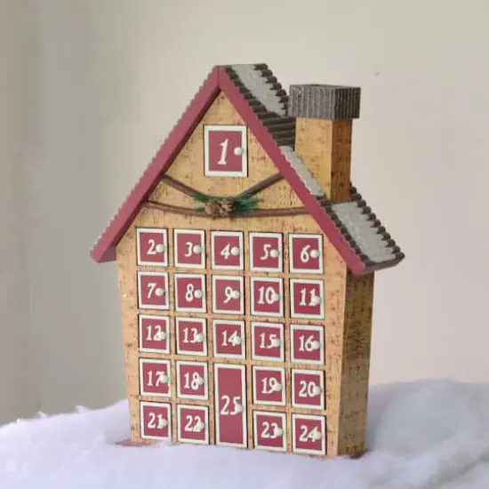 15" Red & Beige House with Advent Calendar Tabletop Decoration {6}