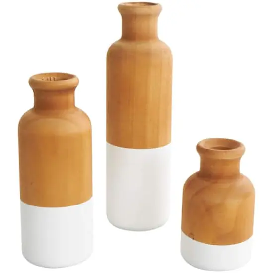 Brown Wood Colorblock Vase with White Bases Set {1}