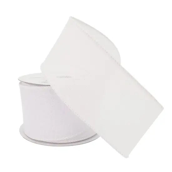 2.5" x 25ft. Faux Linen Wired Ribbon by Celebrate It&trade; D&eacute;cor White {3}