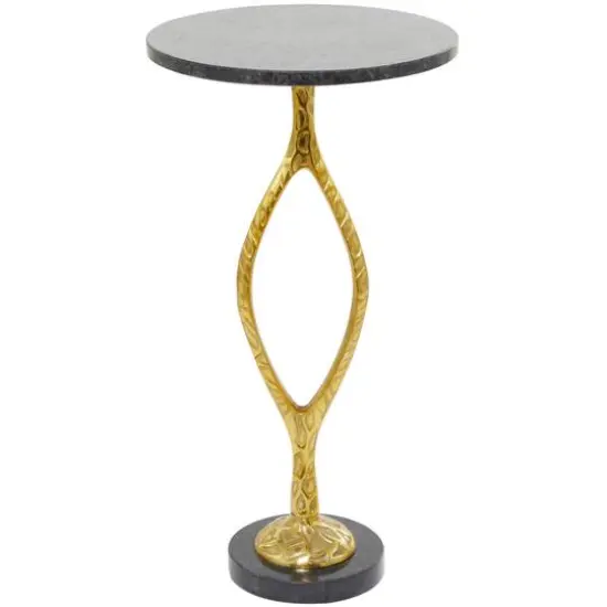 Gold Aluminum Pedestal Base Accent Table with Black Marble Top 13" x 13" x 25" {1}