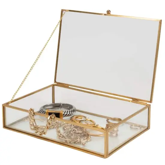 Home Details 9" Gold Vintage Glass Keepsake Box {6}