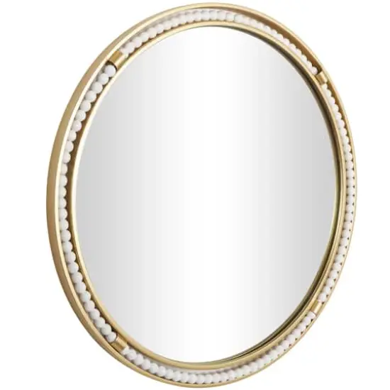 26" Gold Metal Wall Mirror with White Wood Beading {5}