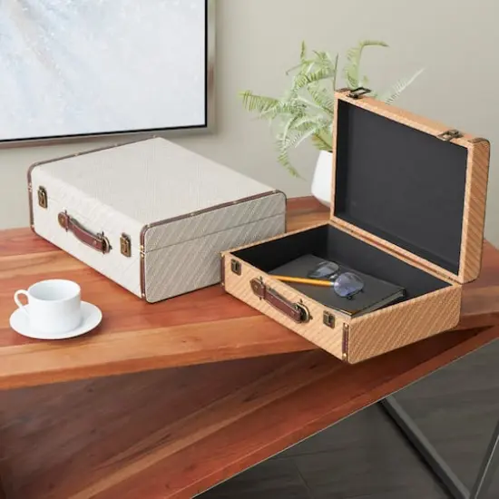 Taupe & Brown Vintage-Style Studded Woven Decorative Trunk Set {3}