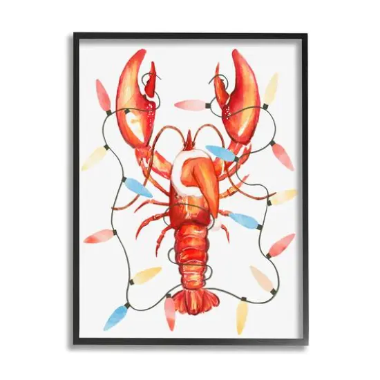 Stupell Industries Nautical Lobster Christmas Lights Framed Giclee Art Black {1}