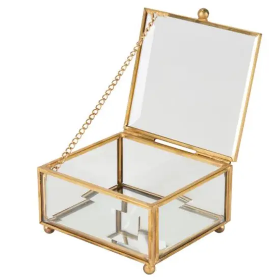 Home Details Vintage Mirrored Bottom Gold Square Keepsake Box {3}