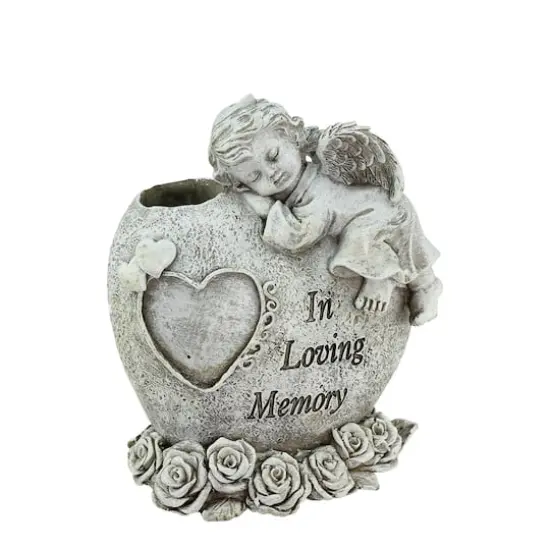 6.5" In Loving Memory Gray Sleeping Angel Outdoor Statue Bud Vase {1}