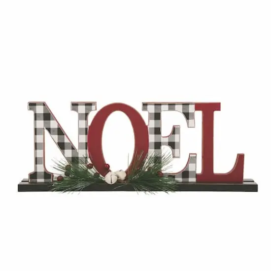Glitzhome&reg; 15" Wooden Plaid "NOEL" Tabletop D&eacute;cor {1}