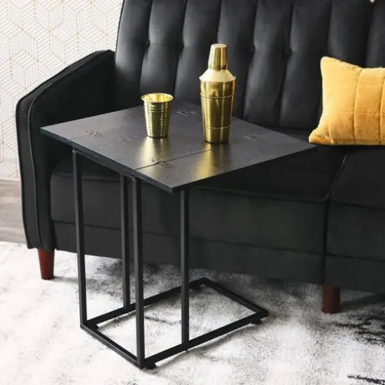 Household Essentials Jamestown Extendable C-Shaped End Table Black Oak {4}