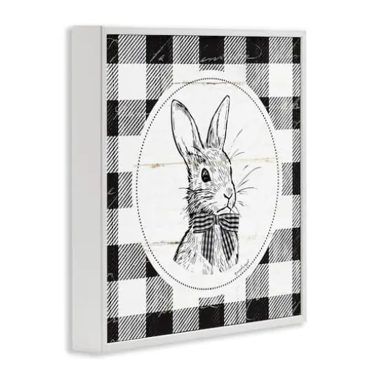 Stupell Industries Detailed Easter Bunny Drawing Spring Plaid Border Framed Giclee Art White {4}