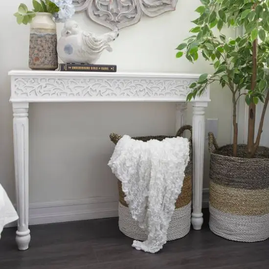 White Farmhouse Mango Wood Console Table, 30" x 36" {9}