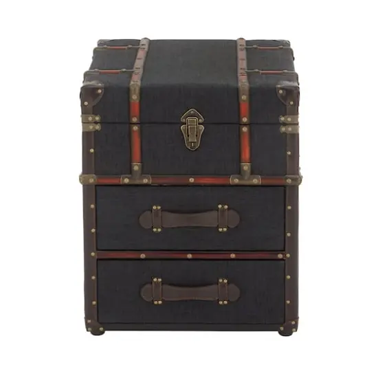 Blue Wood and Linen Traditional Accent Table, 22" x 18" x 18" {1}