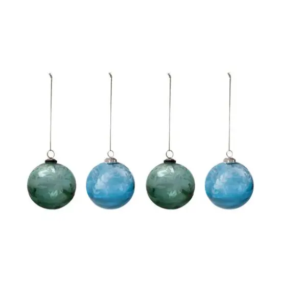 Hello Honey&reg; 5" Glass Ball Ornament with Etched Leaves Set {1}