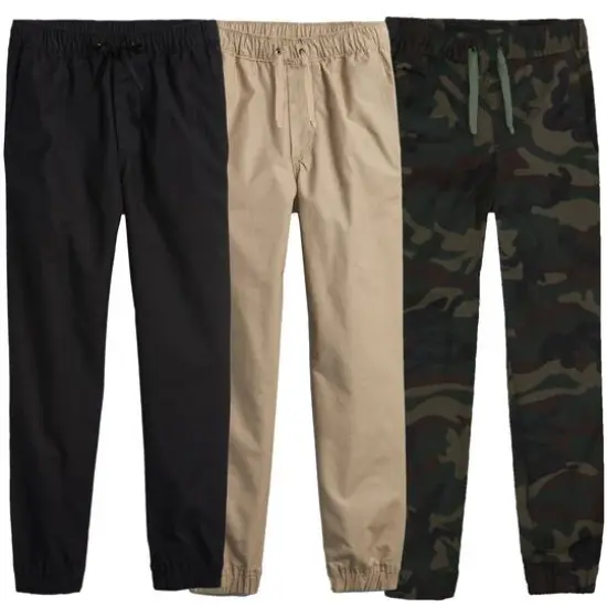Galaxy by Harvic Boy's Slim Fitting Cotton Stretch Classic Twill Joggers 3 Pack Black/Khaki/Camo {1}