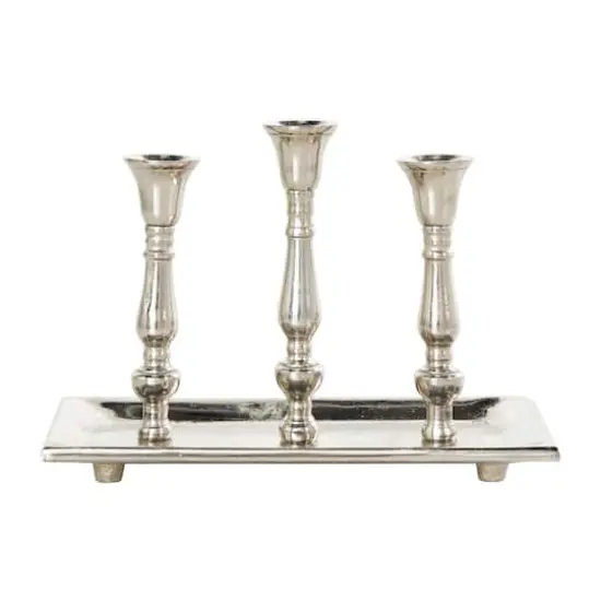 Aluminum 3 Candle Candelabra with Candle Plate Silver {5}