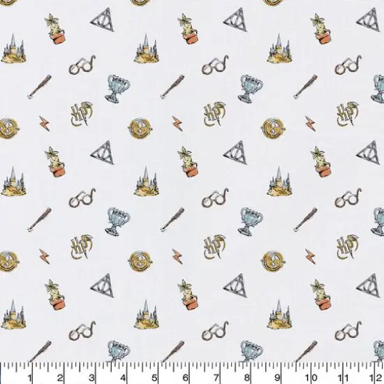 Harry Potter White Watercolor Elements Precut Cotton Fabric {3}