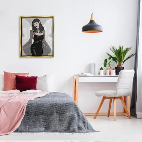 Stupell Industries Goth Fashion Girl Botanical Pattern Framed Floater Canvas Wall Art Gold {4}